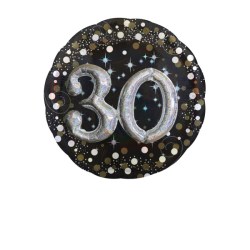 30 Geburtstag 3D Effekt Rund schwarz 81cm Folienballon