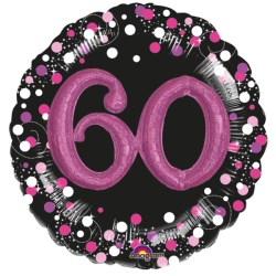 60 Geburtstag 3D Effekt Rund pink 81cm Folienballon