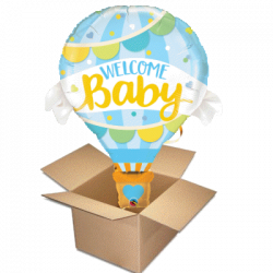 Ballongruss Welcome baby blau
