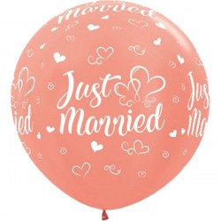 Just Married Hearts Rose Gold Sempertex 36in/90cm