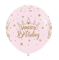 Riesenballon - Happy Birthday - Crowns - Pastel Matte Sempertex 24in/60cm 