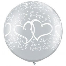 Entwined Hearts Silver Latex 30in/75cm