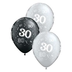 Latexballon Zahl 30 Silber&Schwarz