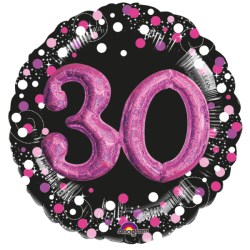 30 Geburtstag 3D Effekt Rund pink 81cm Folienballon